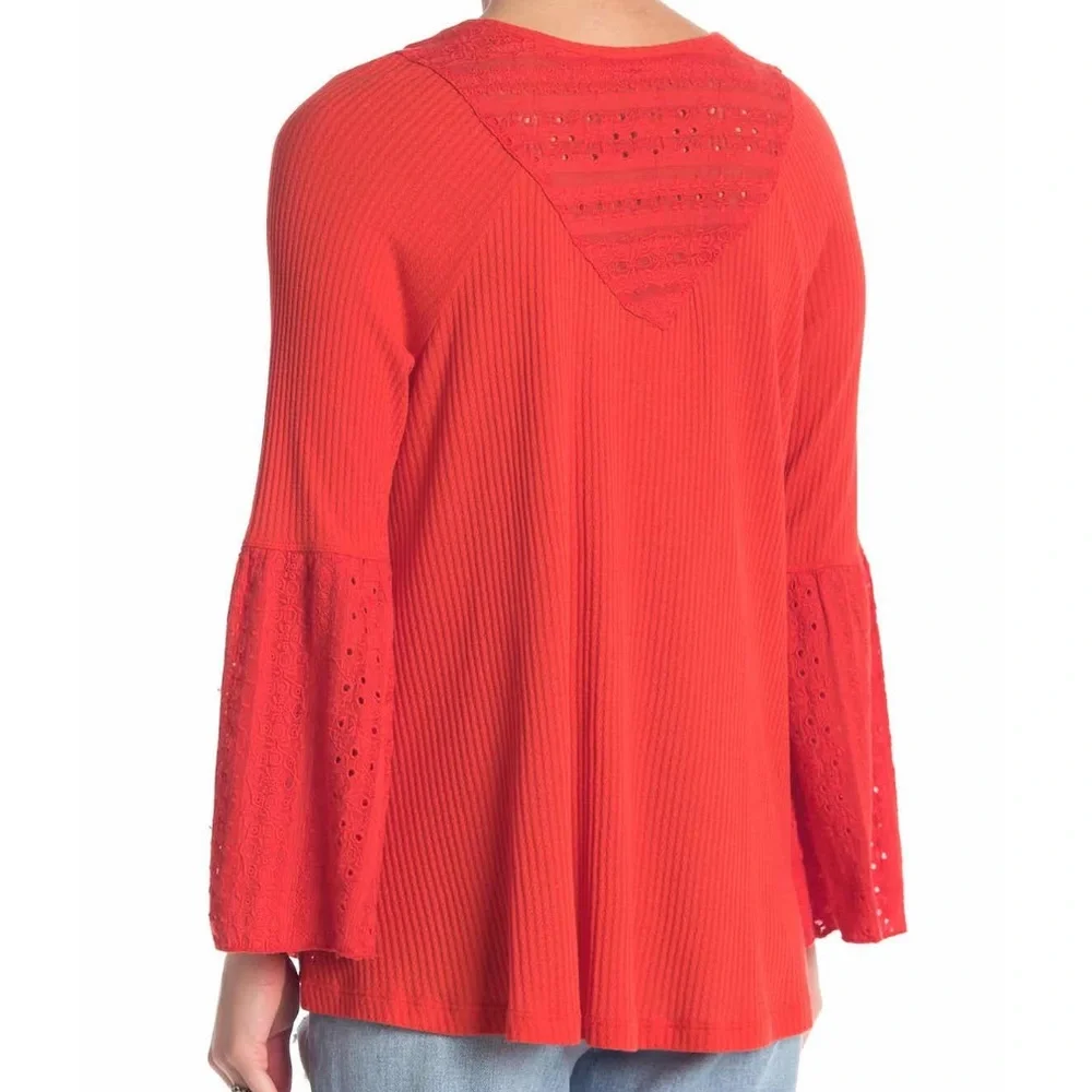 Free People Red Bell Sleeve V-neck Boho Top women’s Small NWT